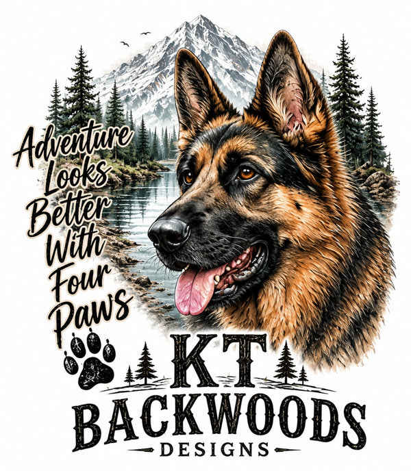 Adventure looks better with four paws German Shepherd design