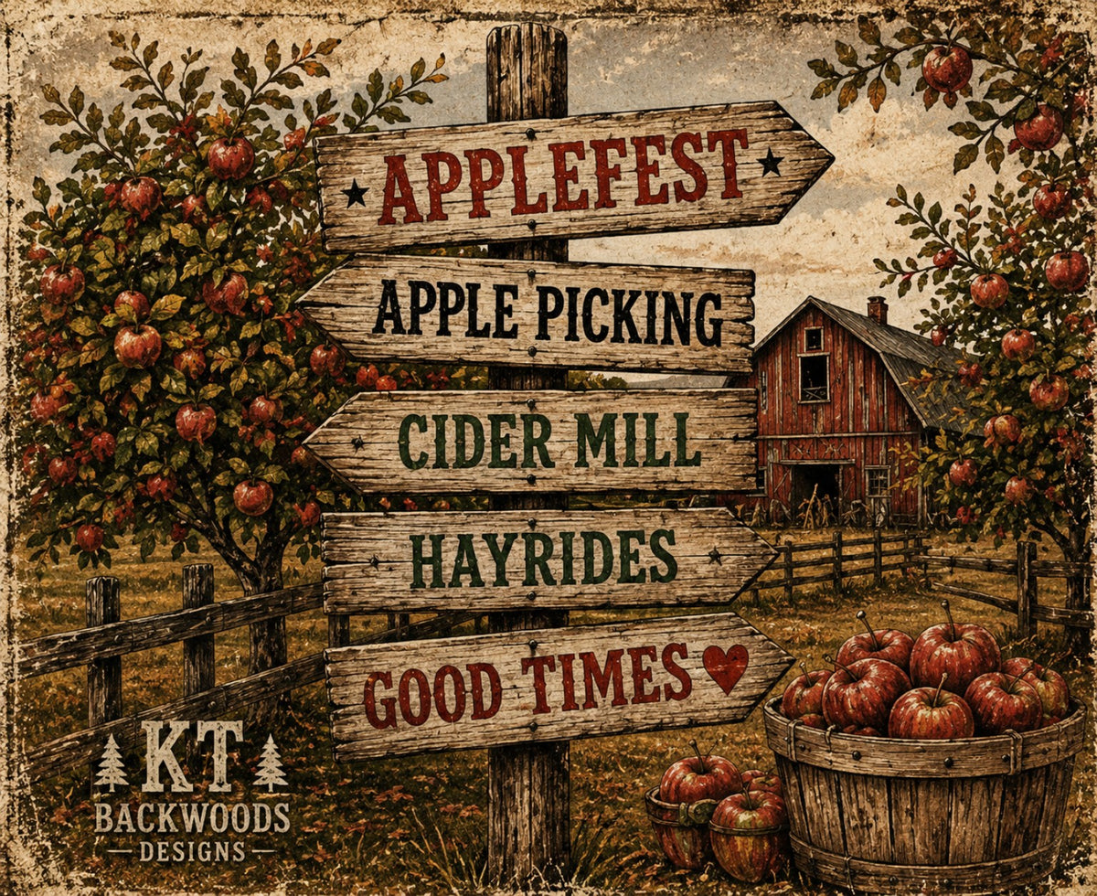Applefest apple picking cider mill hayrides rustic design