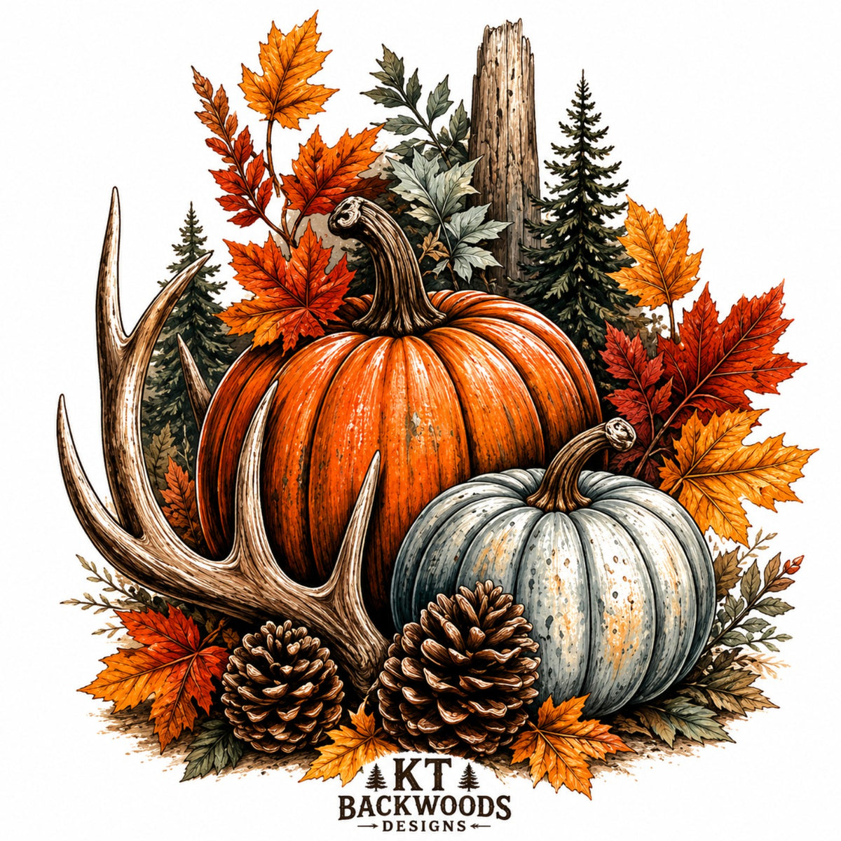 Fall pumpkins antler rustic design by KT Backwoods Designs