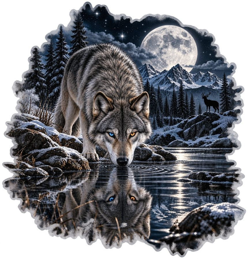 D042 Moonlit Wolf - River Reflection design