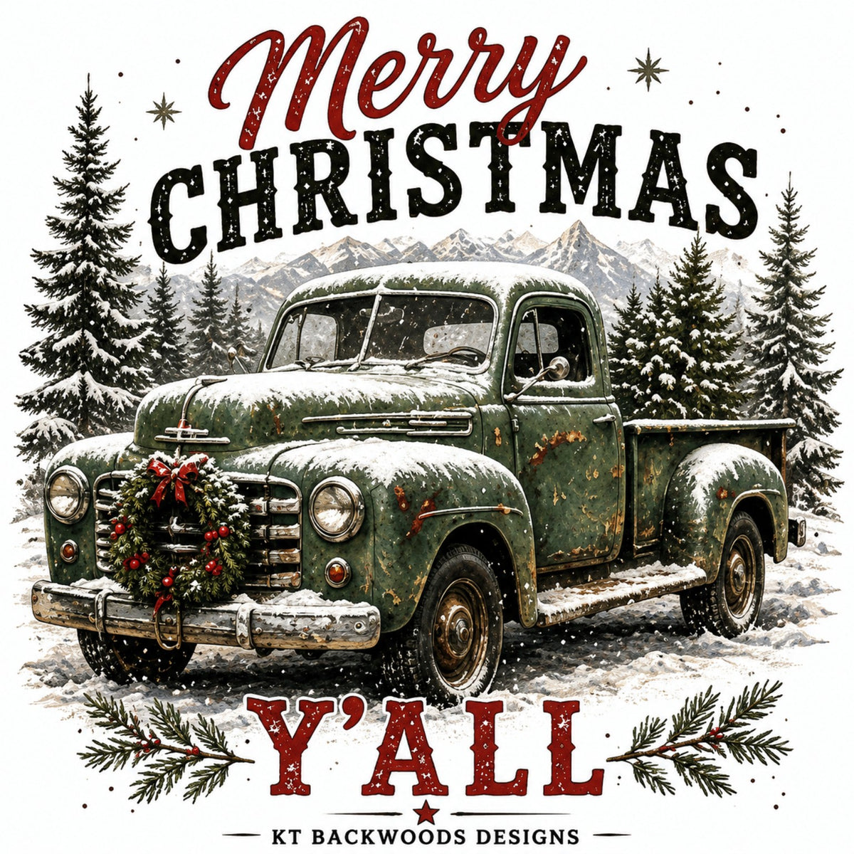 Merry Christmas y'all rustic vintage truck design