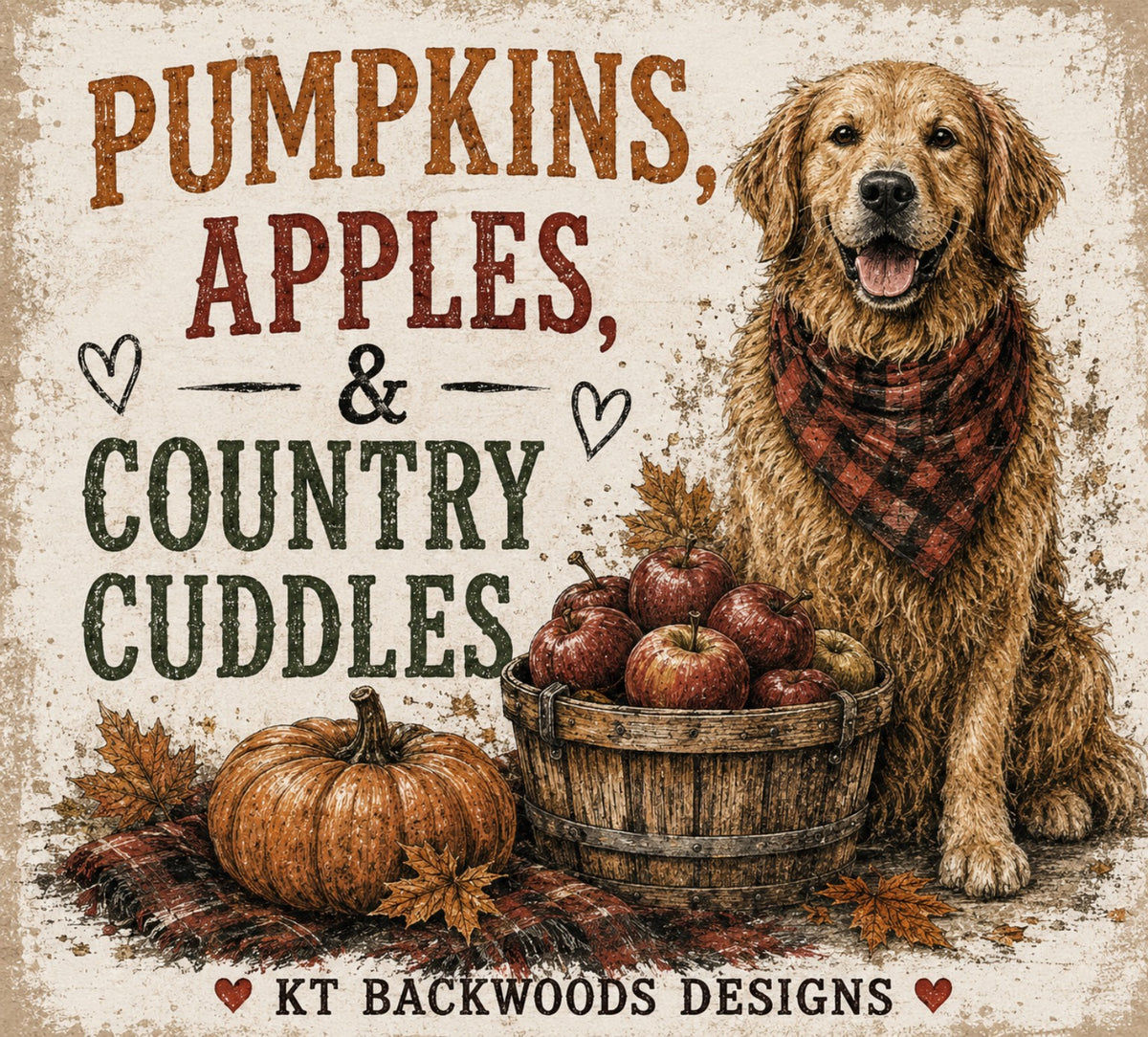 Pumpkins apples and country cuddles dog fall design