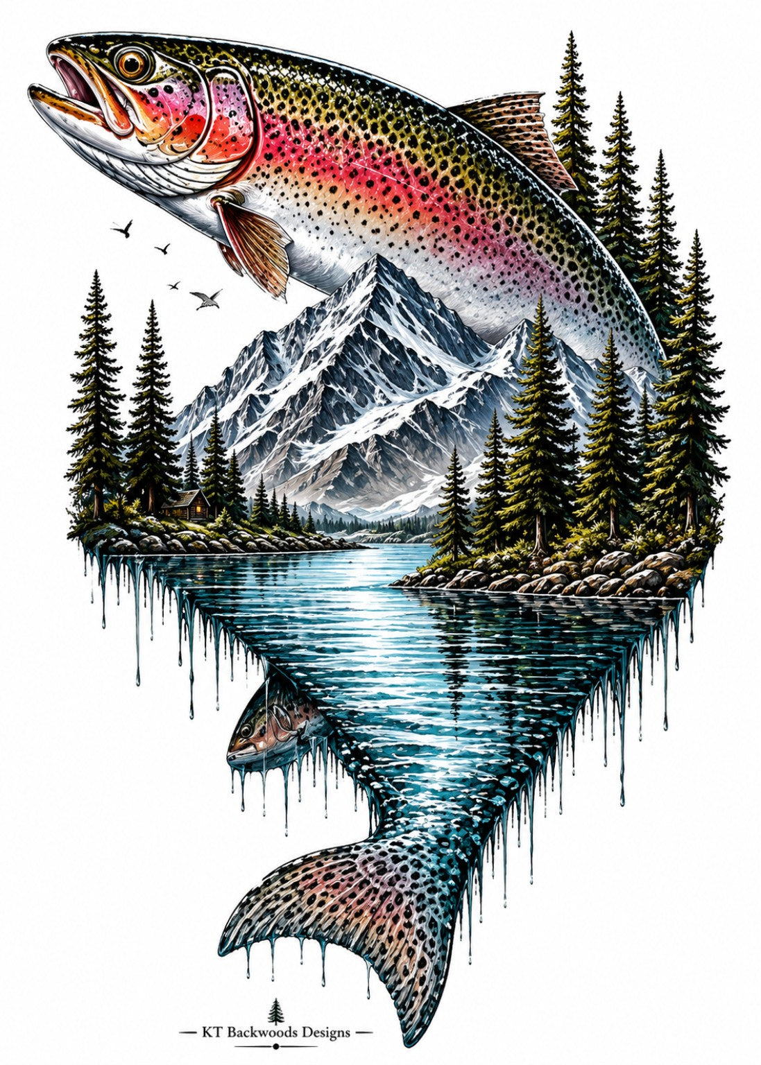 Rainbow trout mountain lake design by KT Backwoods Designs