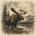 Rustic moose mountain lake wildlife design